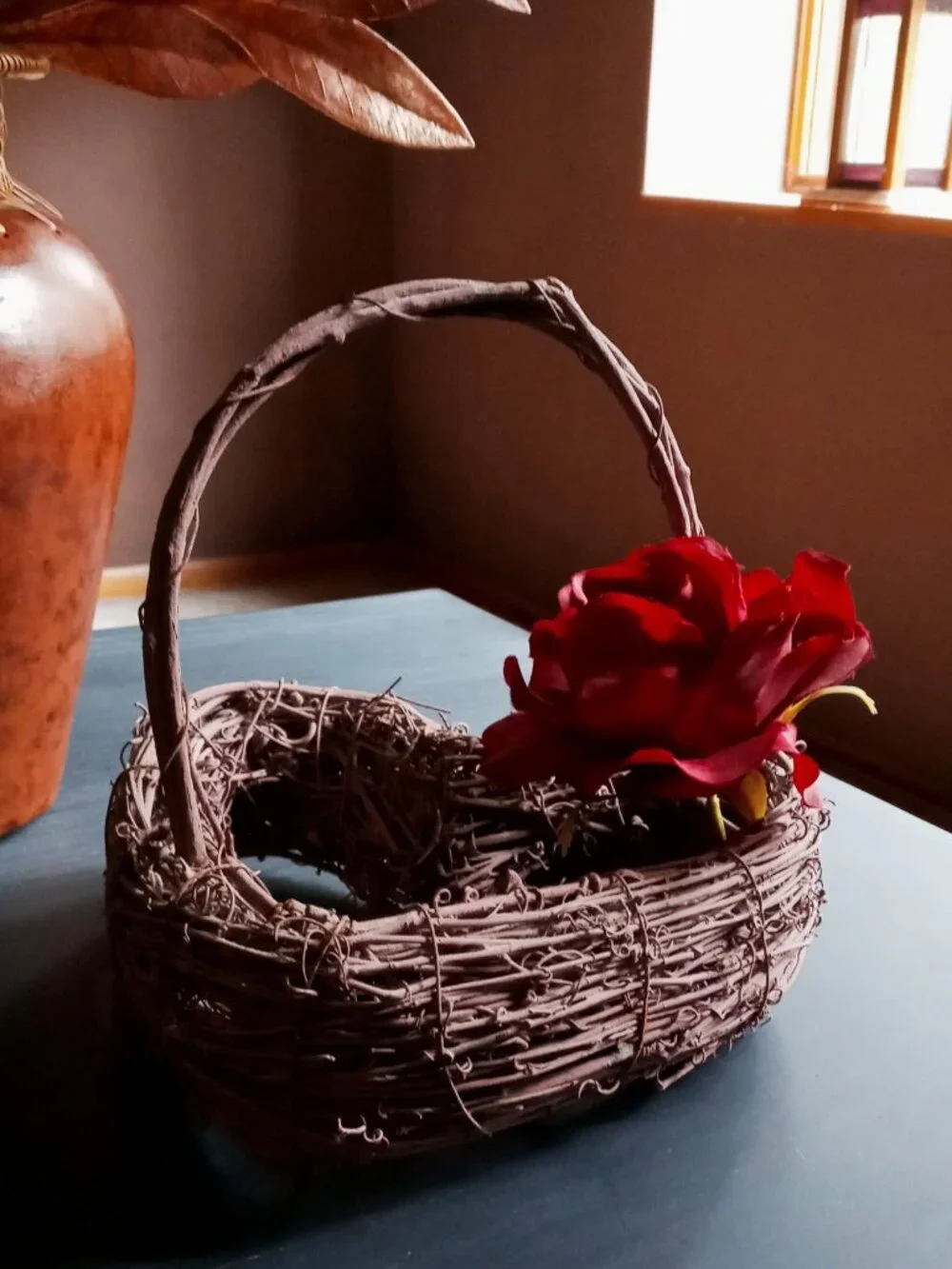 Whimsical Vintage Lavender Twig & Wire Heart Basket Table or Wall Decor